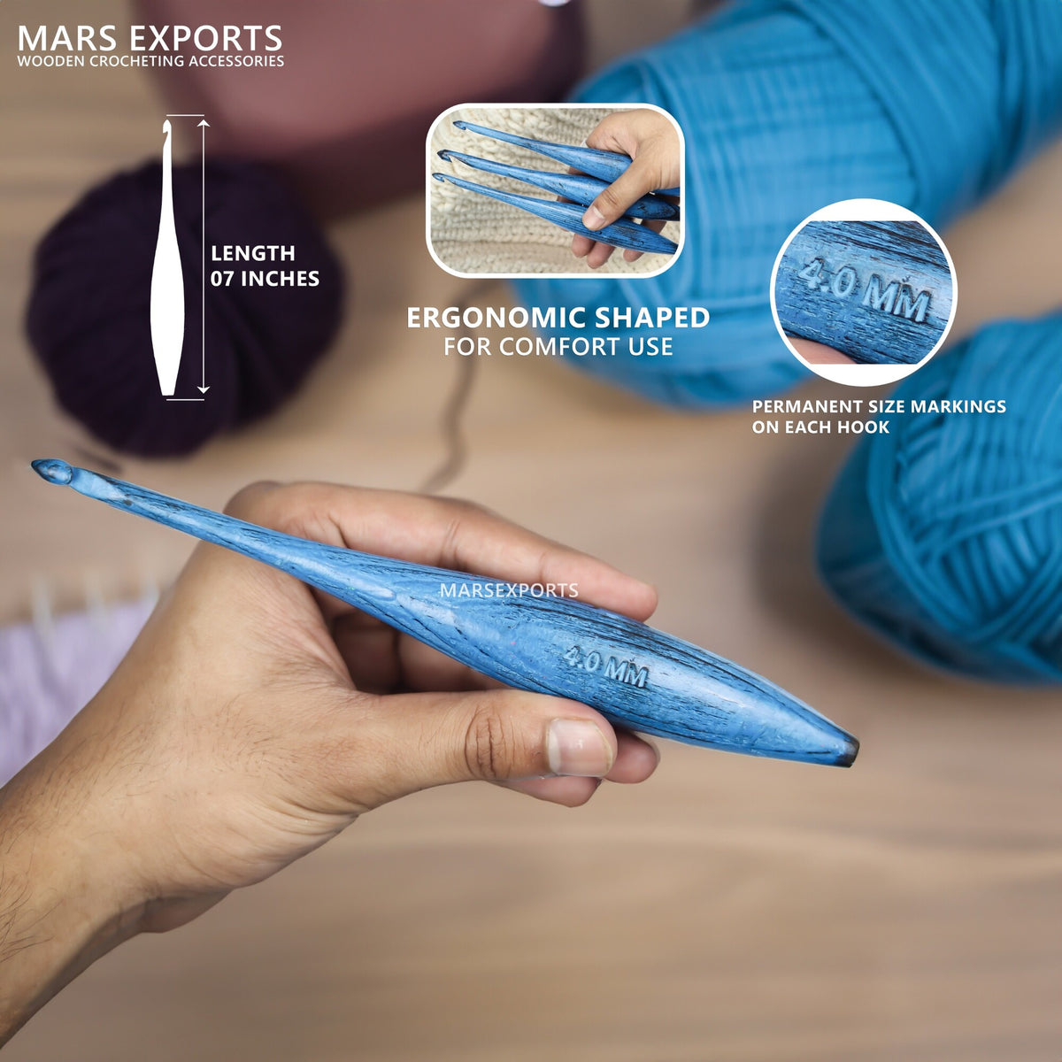 7-Piece Wooden Crochet Hook Set – Dolphin Design, Antique Blue