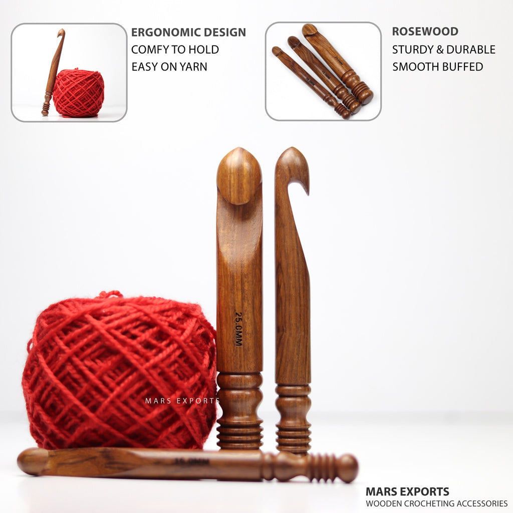 Smooth shaped rosewood crochet hooks with antique brown finish