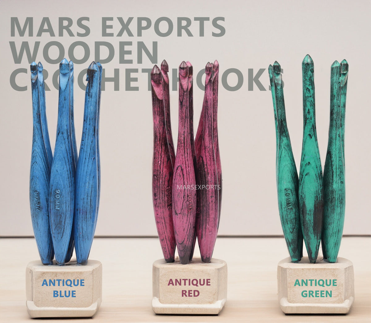 7-Piece Wooden Crochet Hook Set – Dolphin Design, Antique Blue
