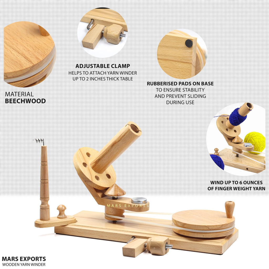 Beechwood yarn winder material, table clamp and product features