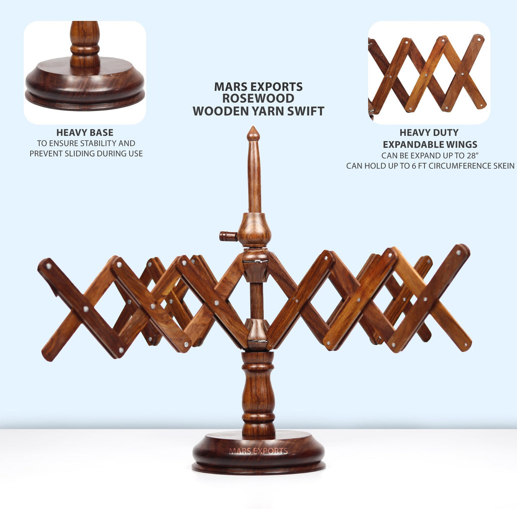 Handcrafted Rosewood Yarn Winder With Umbrella Yarn Swift for Knitting & Crochet