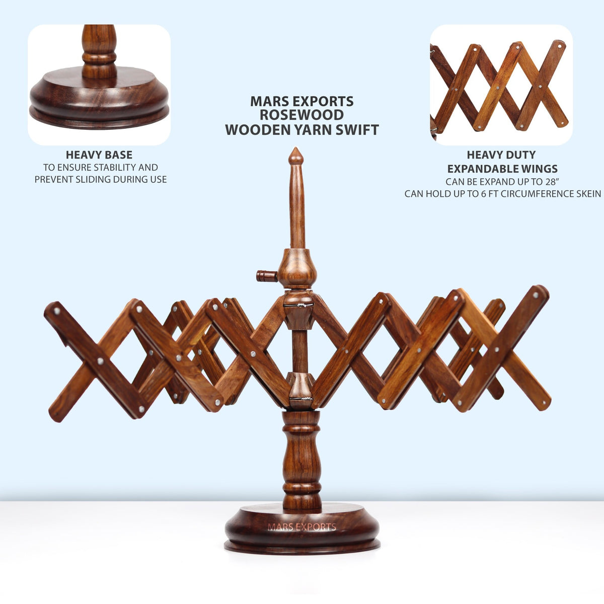 Handcrafted Rosewood Yarn Winder With Umbrella Yarn Swift for Knitting & Crochet