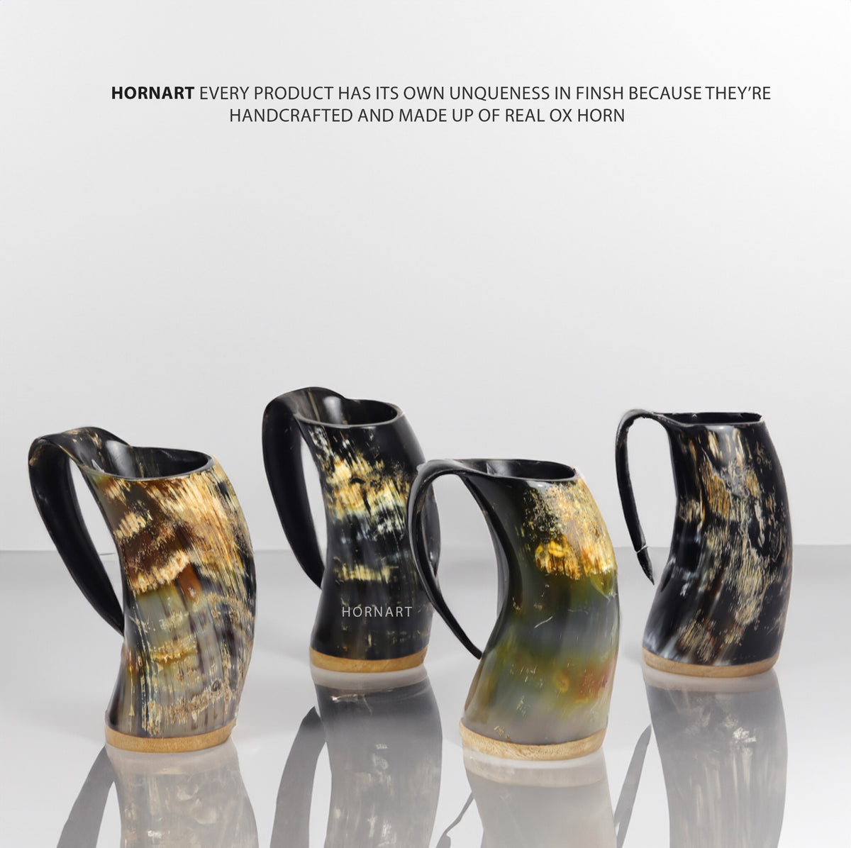 Natural Ox Horn Viking Mug Set with Wooden Base, Shot Glass & Bottle Opener – 16–20 oz