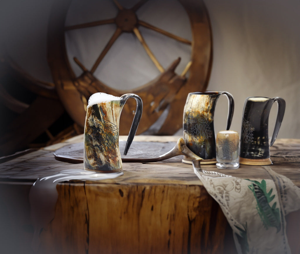 Natural Ox Horn Viking Mug with Shot Glass & Bottle Opener – Wolf Wood Design