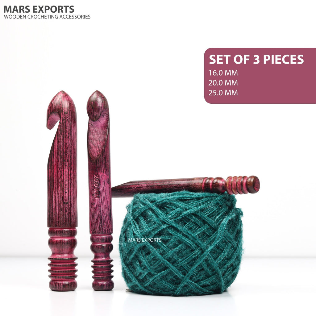 Set of three size-marked crochet hooks for bulky-yarn projects