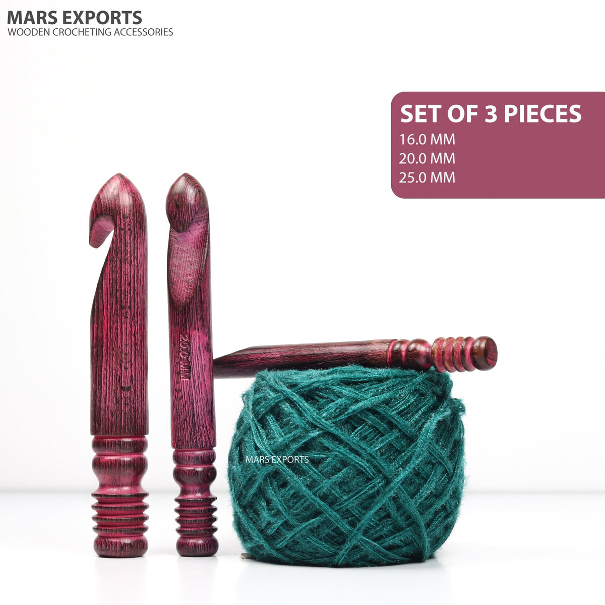 Set of three size-marked crochet hooks for bulky-yarn projects