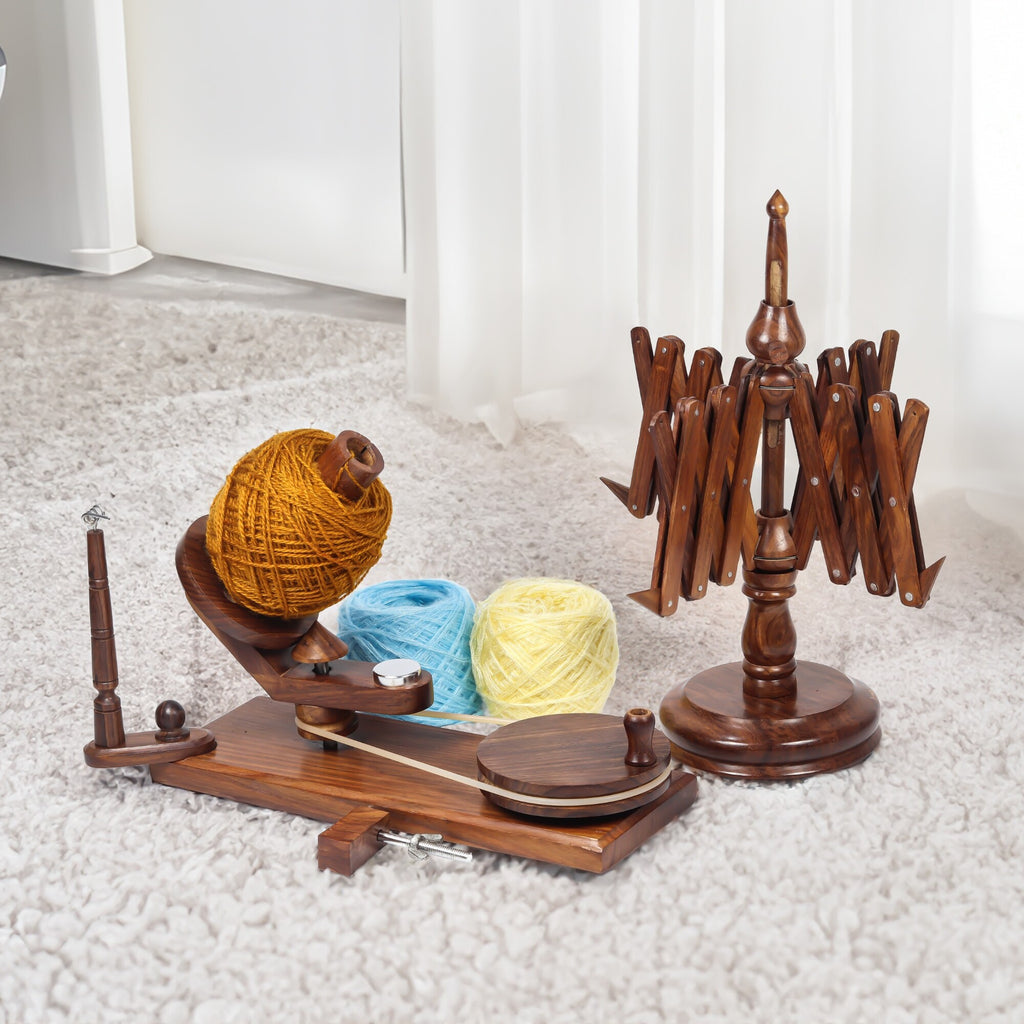 Handcrafted Rosewood Yarn Winder With Umbrella Yarn Swift for Knitting & Crochet