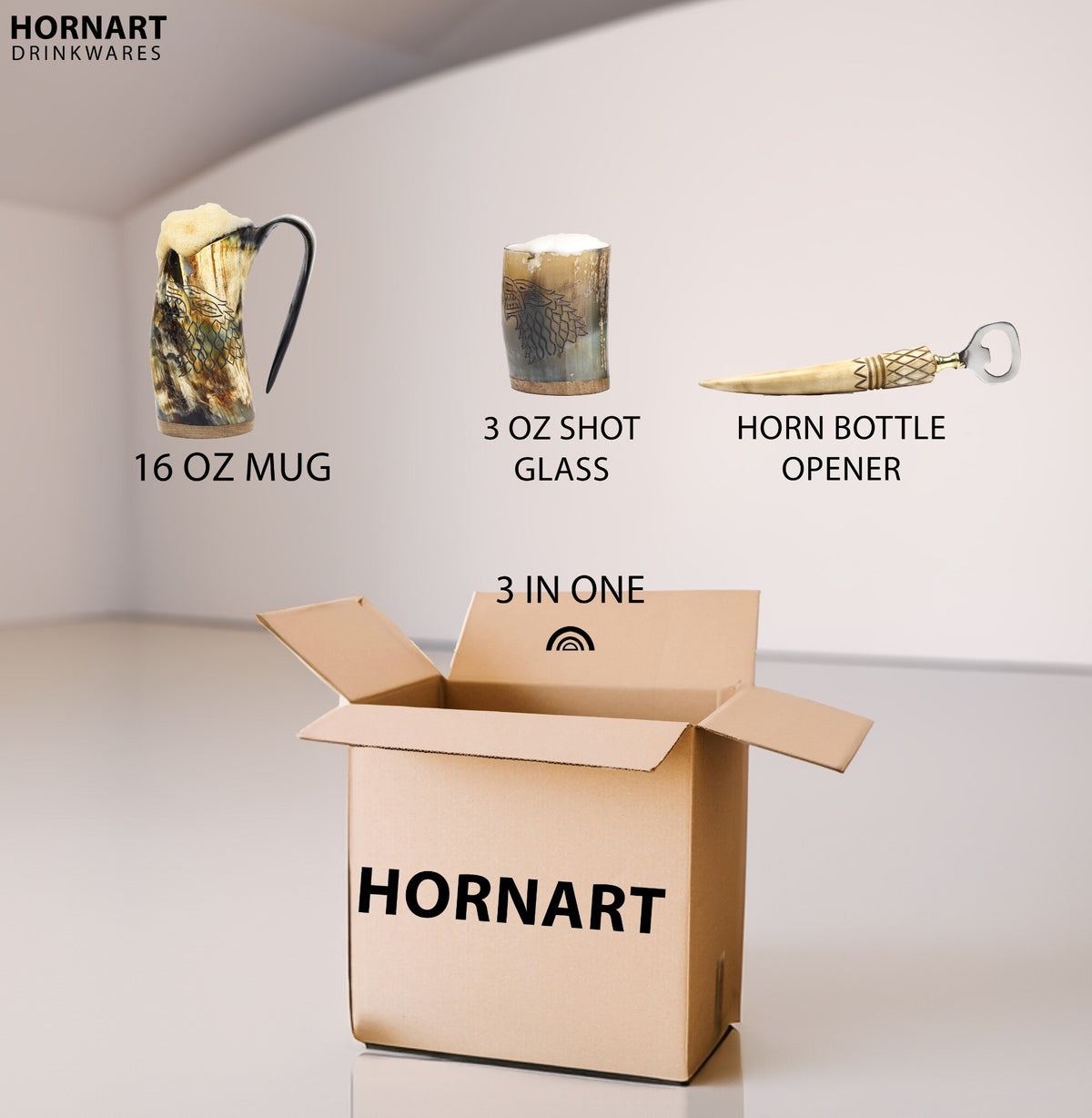 Natural Ox Horn Viking Mug with Shot Glass & Bottle Opener – Wolf Wood Design