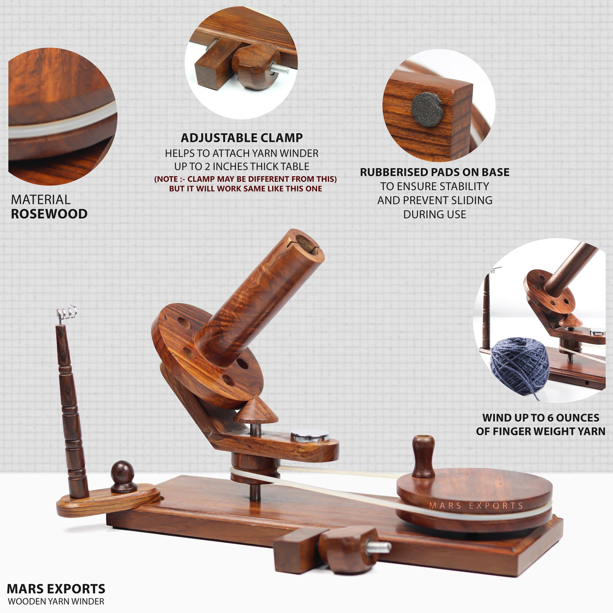 Rosewood yarn cake maker for knitting, crochet and weaving preparation