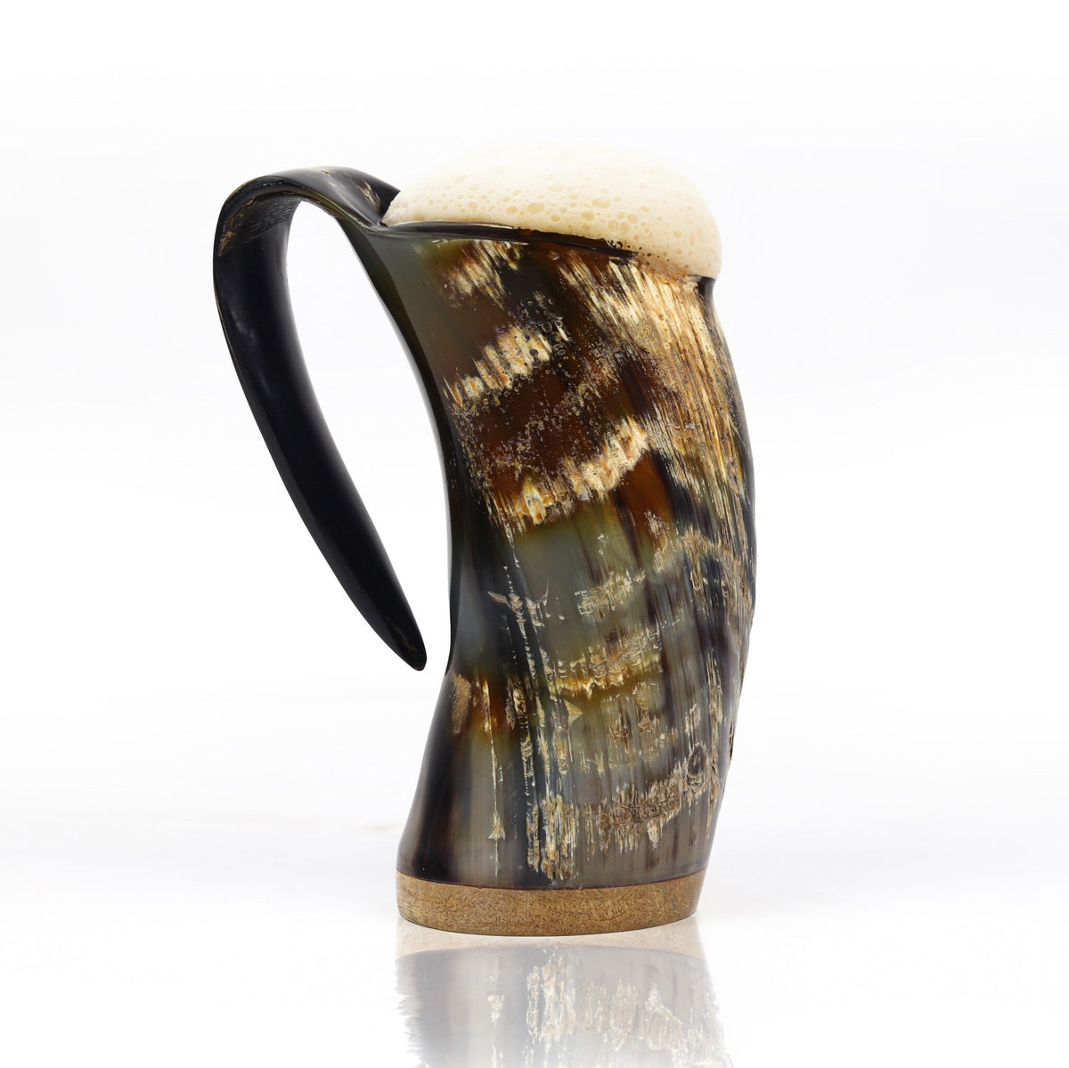 Natural Ox Horn Viking Mug Set with Wooden Base, Shot Glass & Bottle Opener – 16–20 oz