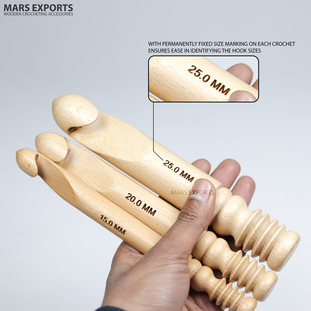 Beechwood crochet hooks with permanent size markings