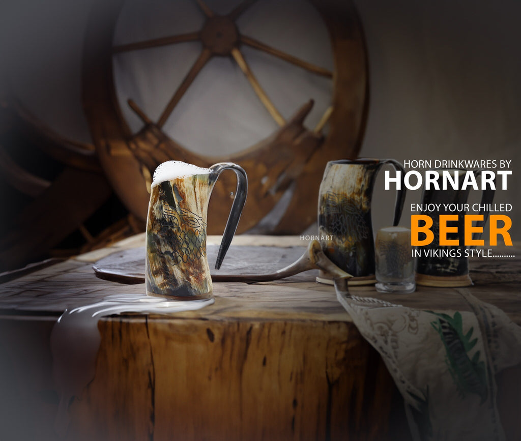Natural Ox Horn Viking Mug with Shot Glass & Bottle Opener – Wolf Wood Design