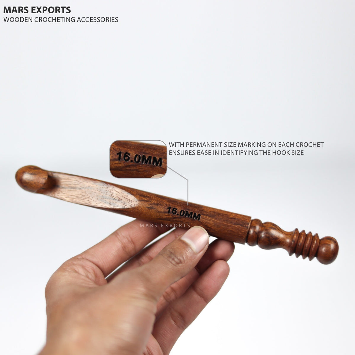 Antique brown rosewood crochet hook with permanent size marking