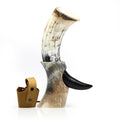 Gaava Viking natural ox horn drinking vessel with stand and leather holster – view 1