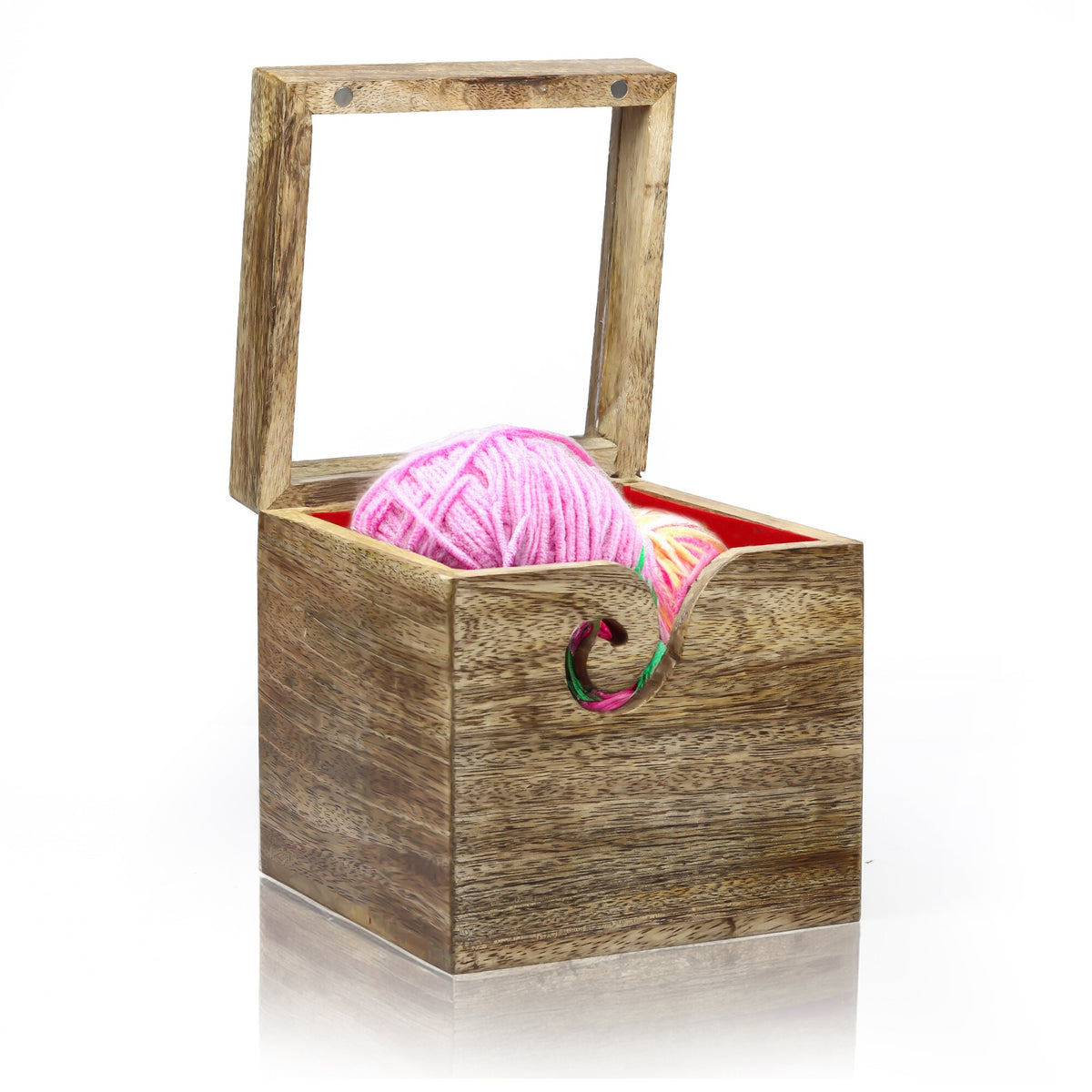 Square Wooden Yarn Bowl – Single Ball Holder, 6 × 6 × 6 in