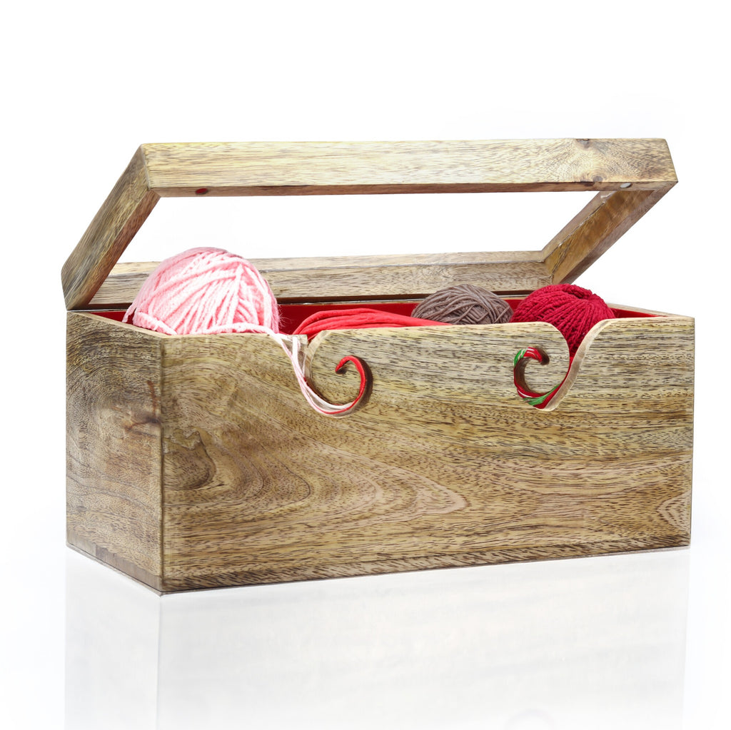 Square Wooden Dual Yarn Bowl – 2-Ball Holder, 12 × 6 × 6 in