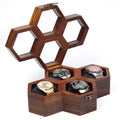 4 Slot Wooden Watch Box – Hexagon Display Case with Clear Lid & Soft Cushions, Brown