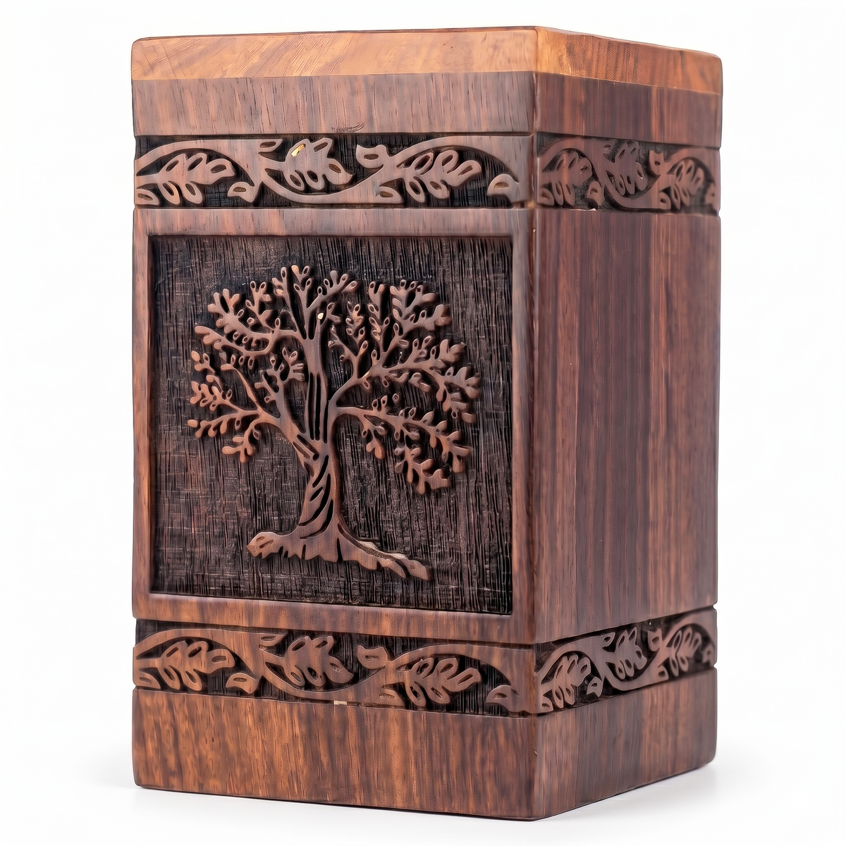 180 cubic inch wooden memorial urn for ashes with Tree of Life design