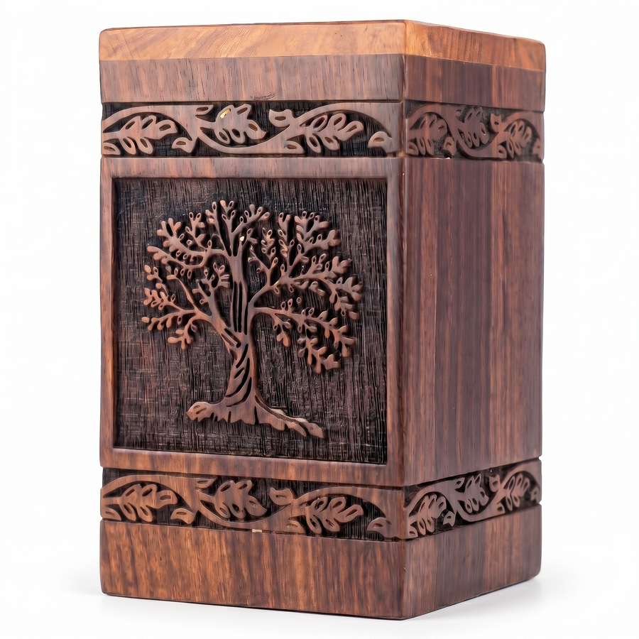 180 Cu In Wooden Memorial Urn for Ashes – Tree of Life