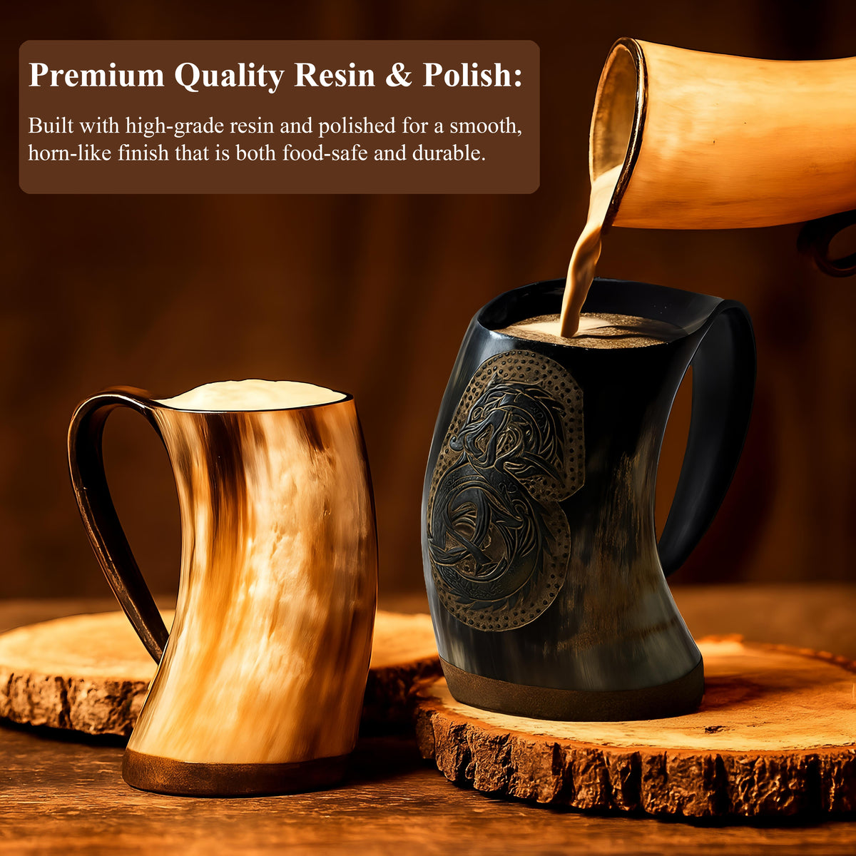 Large 28 oz dragon Viking natural ox horn mug – product view 5