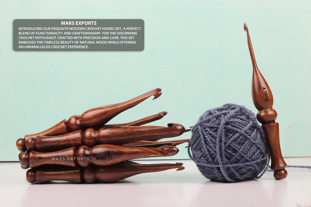 Premium 13-Piece Rosewood Crochet Hook Set – Wooden Hooks, Design 5