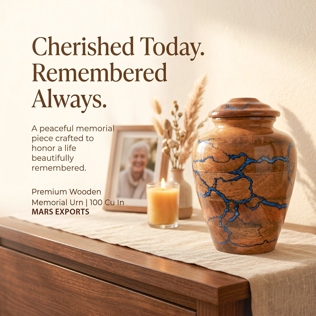 100 cubic inch urn displayed as a dignified remembrance piece