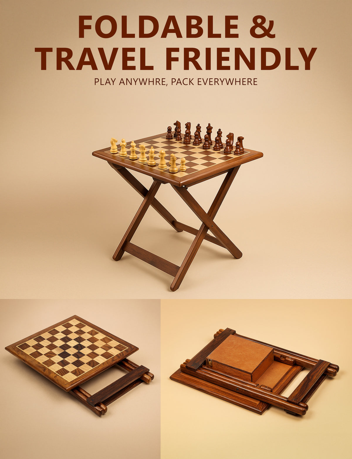 Magnetic Wooden Chess Table Set – 12 Inch Folding Chess Board with Storage Drawer & 32 Pieces