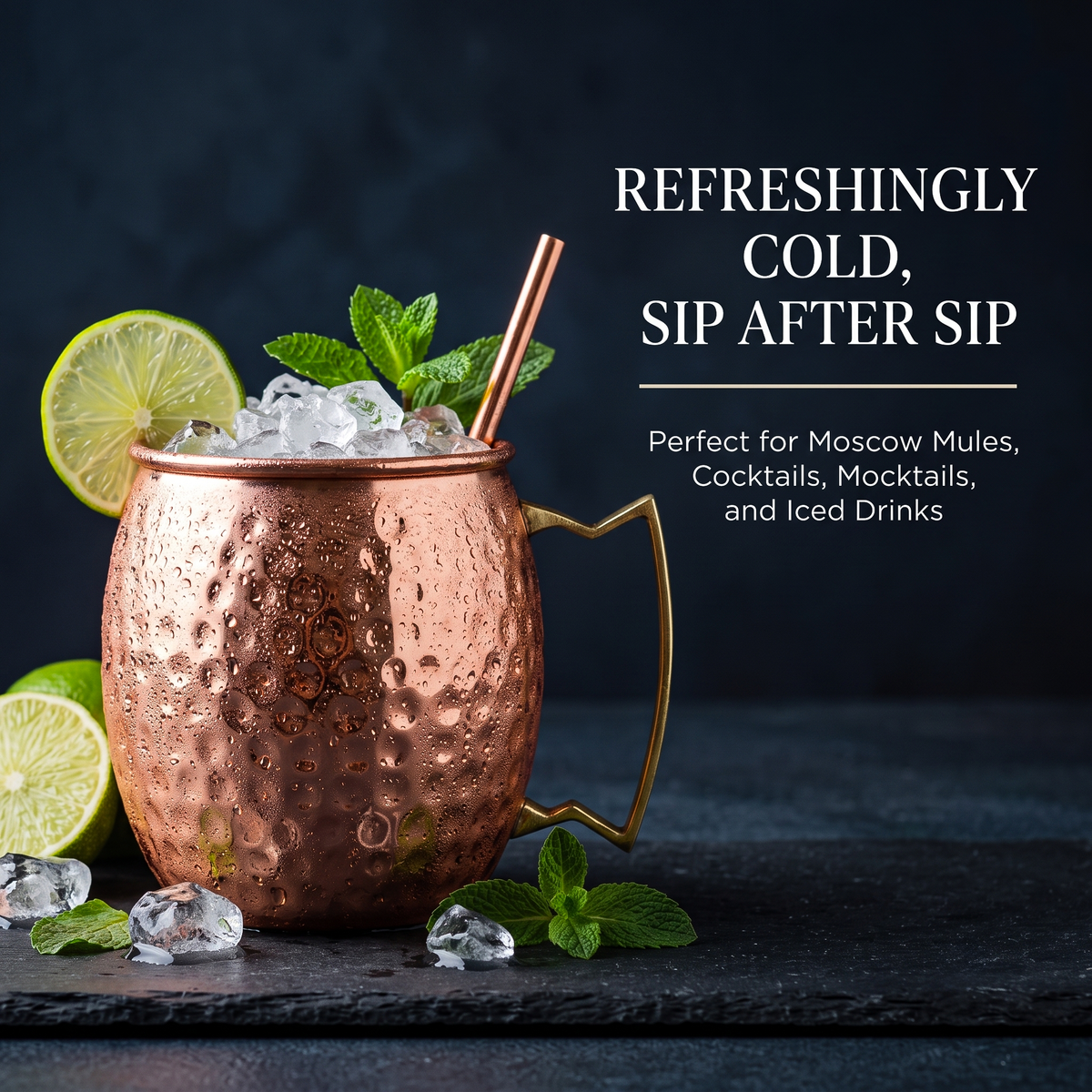 Hammered Pure Copper Moscow Mule Mugs with Straws – Set of 4, 16 oz