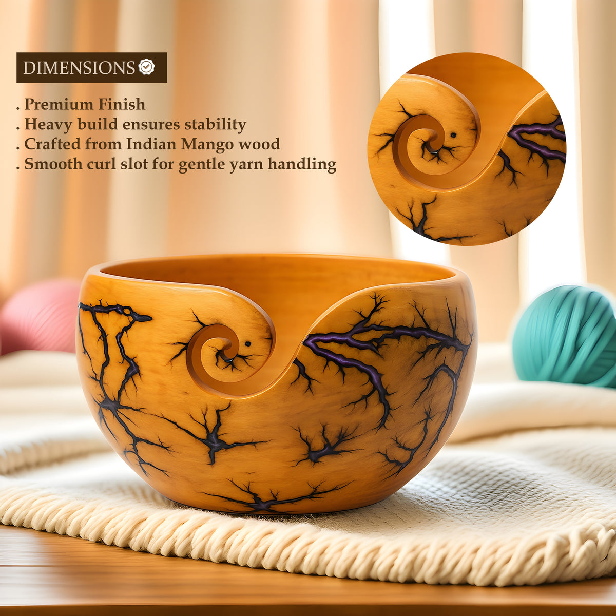 Wooden yarn bowl gift for knitters, crocheters and fiber artists