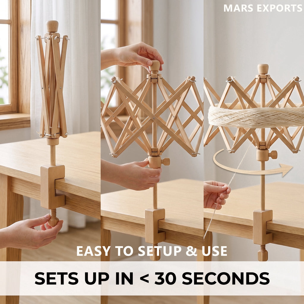 Manual heavy-duty yarn swift for preparing skeins and hanks without electricity