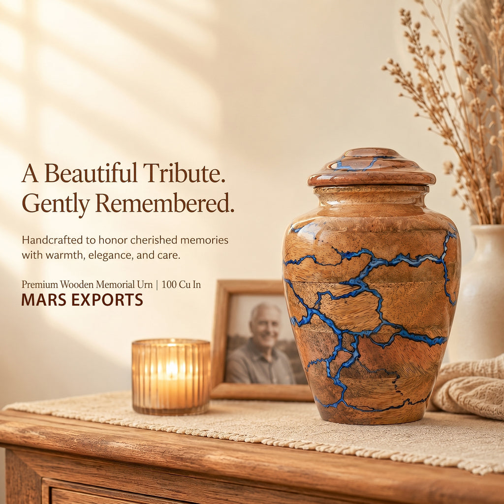 Handcrafted 100 cu in memorial urn with natural wood grain