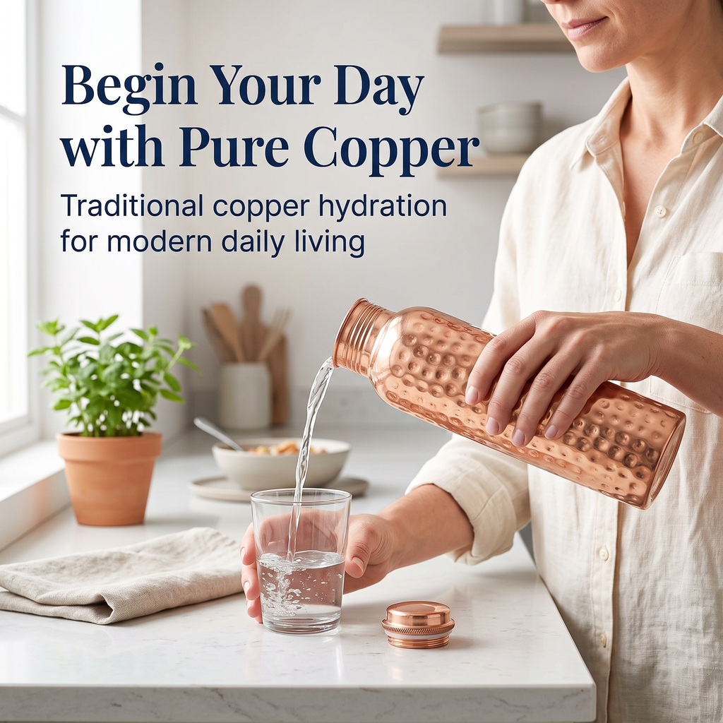 Full Hammered Copper Bottle with Canvas Carry Bag and Copper Straw – 950 ml / 32 oz