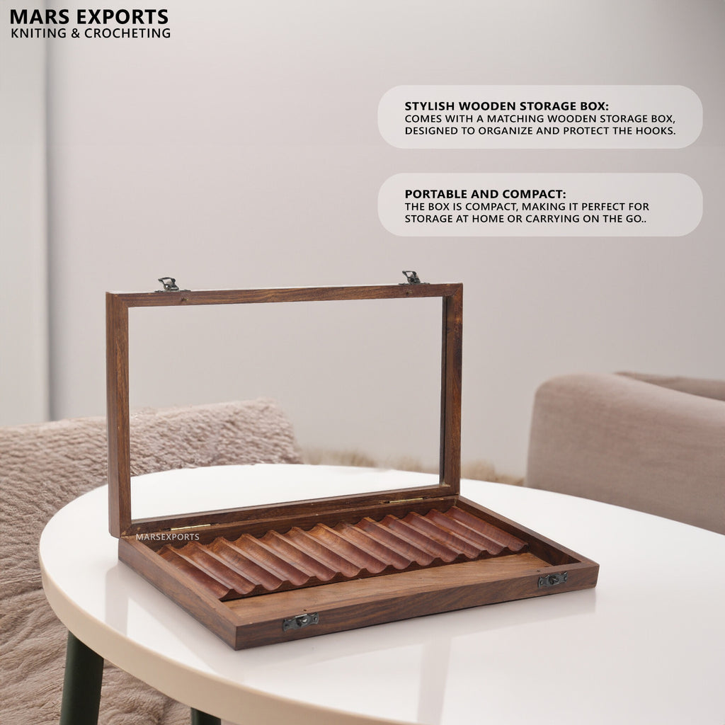 13-Piece Wooden Crochet Hook Set with Rosewood Box, 3.5–16 mm