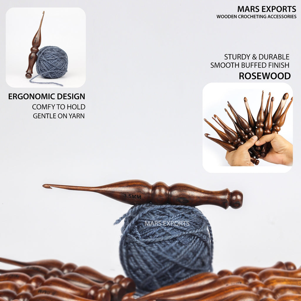 13-Piece Rosewood Crochet Hook Set – Assorted Wooden Hooks, Design 4