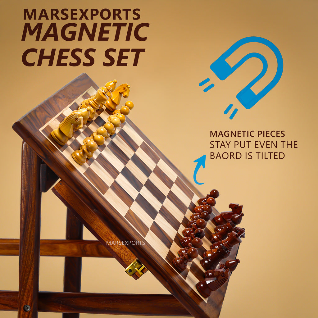 Magnetic Wooden Chess Table Set – 12 Inch Folding Chess Board with Storage Drawer & 32 Pieces