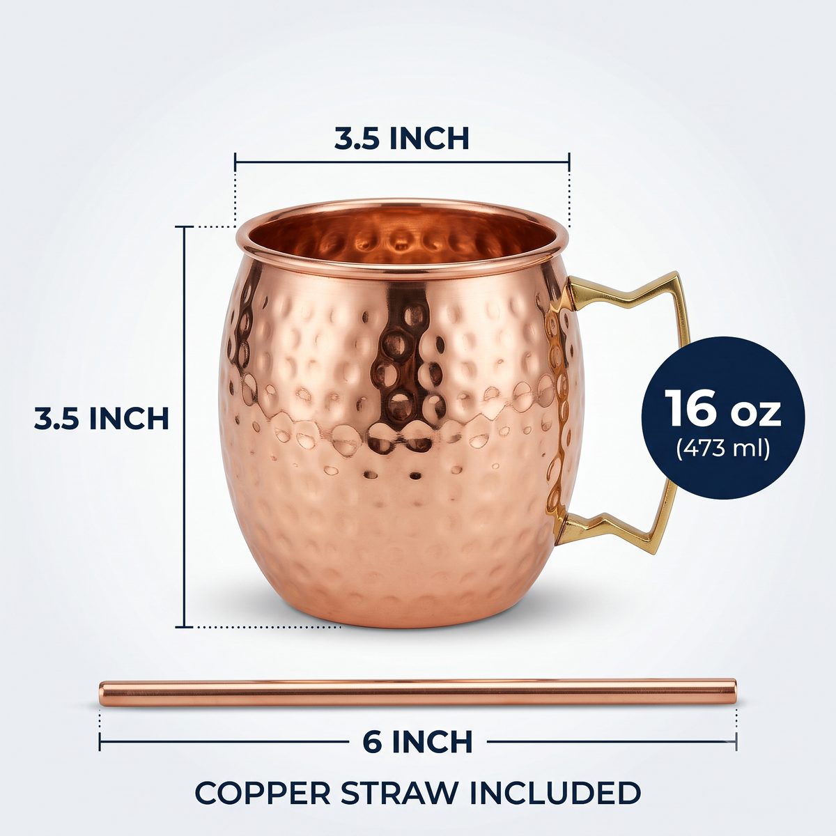 Hammered Pure Copper Moscow Mule Mugs with Straws – Set of 4, 16 oz