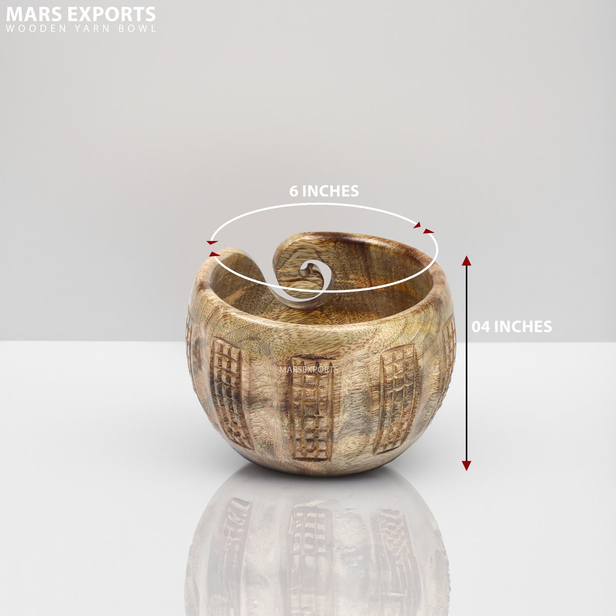 Hand-Carved Mango Wood Yarn Bowl for Knitting & Crochet – 6 × 4 in