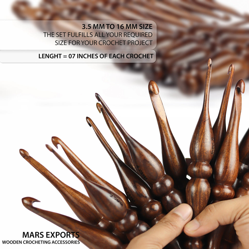 13-Piece Rosewood Crochet Hook Set – Assorted Wooden Hooks, Design 4