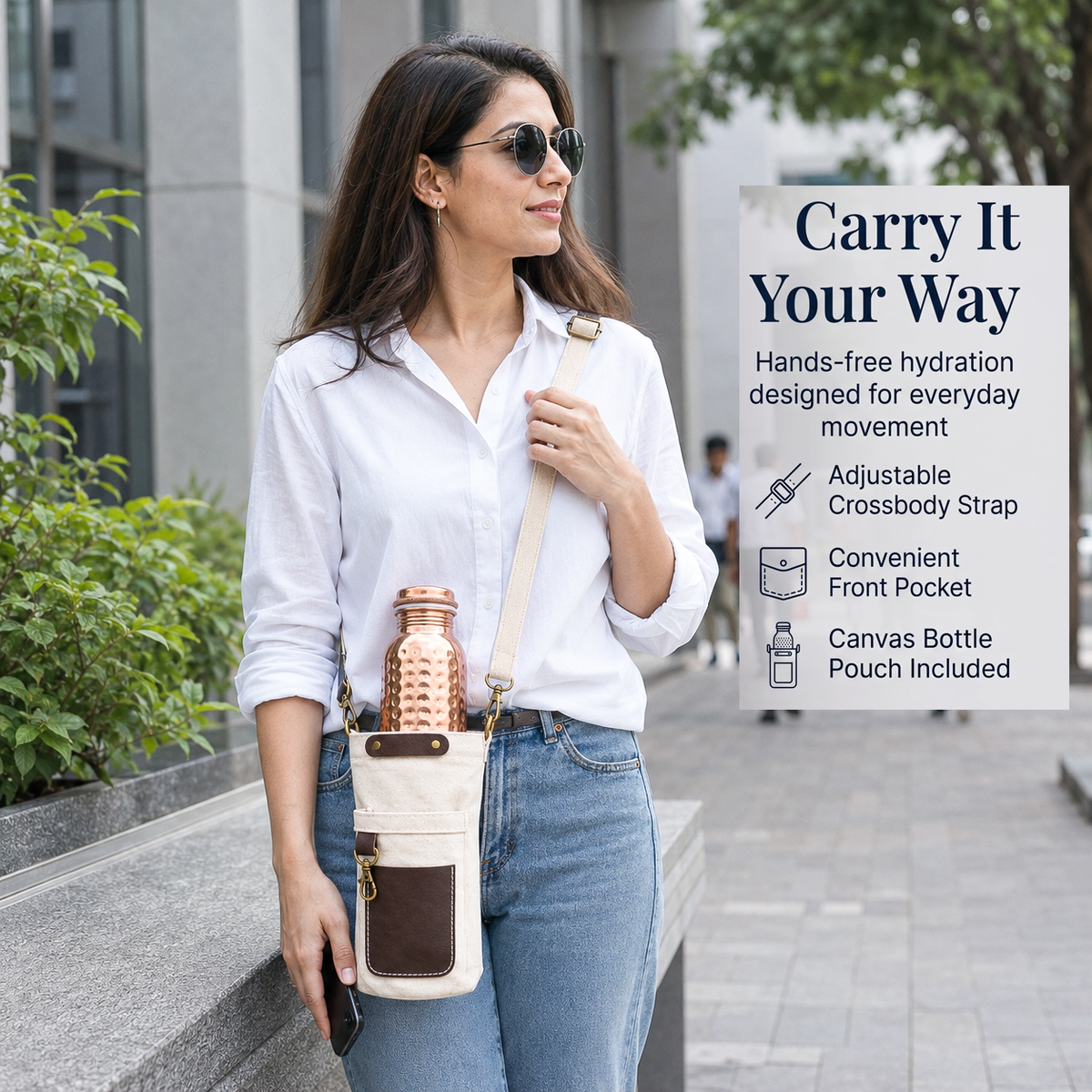 Full Hammered Copper Bottle with Canvas Carry Bag and Copper Straw – 950 ml / 32 oz