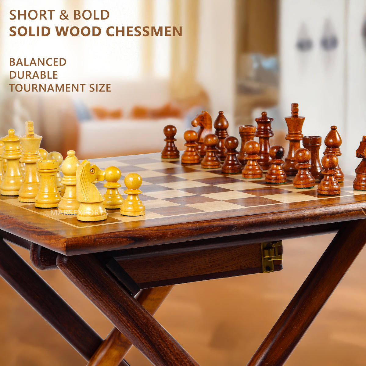 Magnetic Wooden Chess Table Set – 12 Inch Folding Chess Board with Storage Drawer & 32 Pieces
