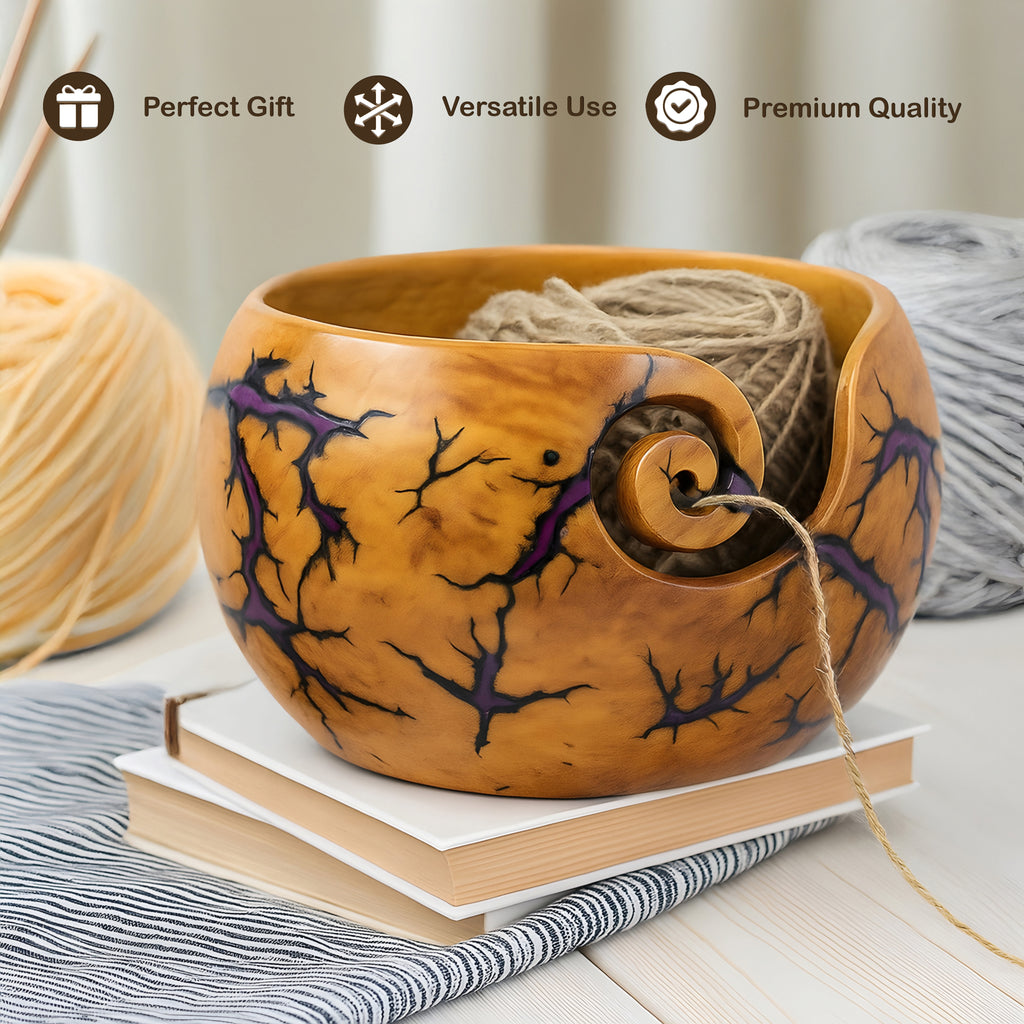 Handcrafted natural wood yarn bowl for knitting and crochet