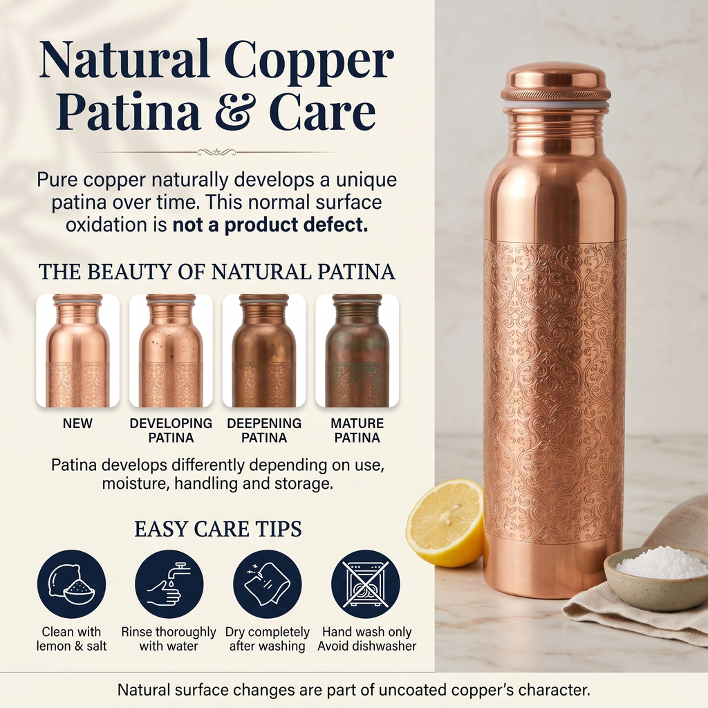 Floral Design Copper Bottle With Straw And Carry Canvas Bag – 950 ml / 32 oz