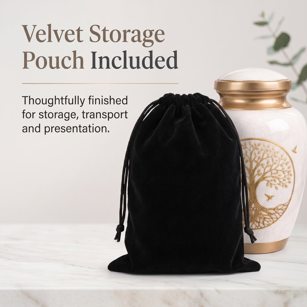 200 Cu In Large White Tree of Life Metal Urn for Adult Ashes – Gold Memorial Urn with Velvet Pouch