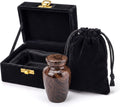 3 Cu In Woodgrain Mini Keepsake Urn for Ashes – Brown Metal Urn with Velvet Box & Pouch