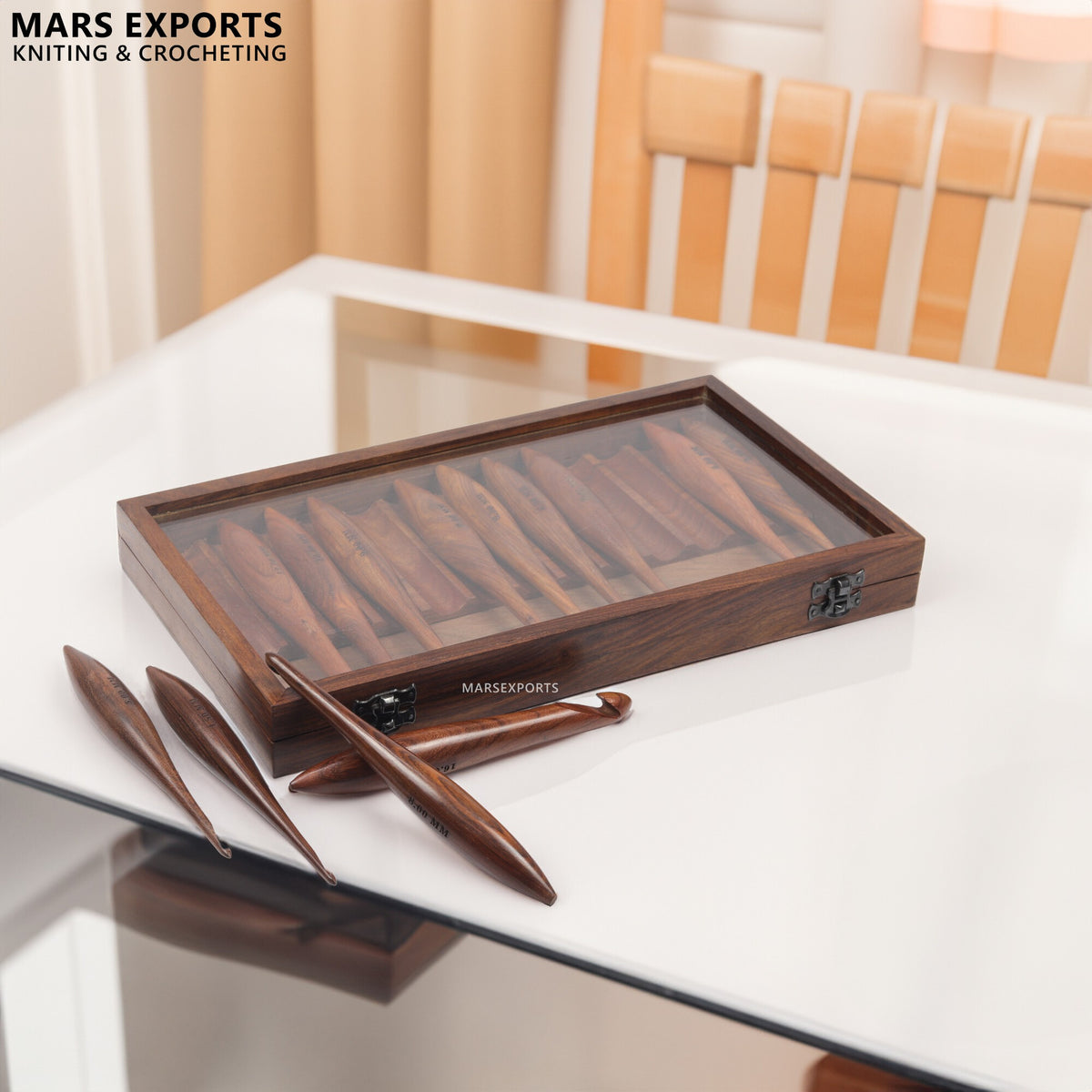 13-Piece Wooden Crochet Hook Set with Rosewood Box, 3.5–16 mm