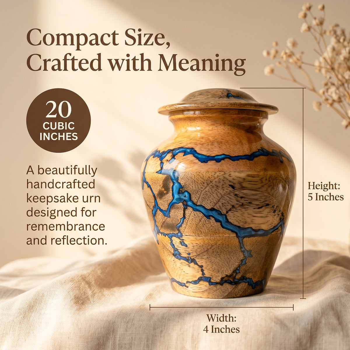 Blue resin keepsake urn for a small portion of ashes
