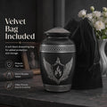 200 Cu In Black & Silver Metal Urn for Adult Ashes – Winged Shield Memorial Urn with Velvet Pouch