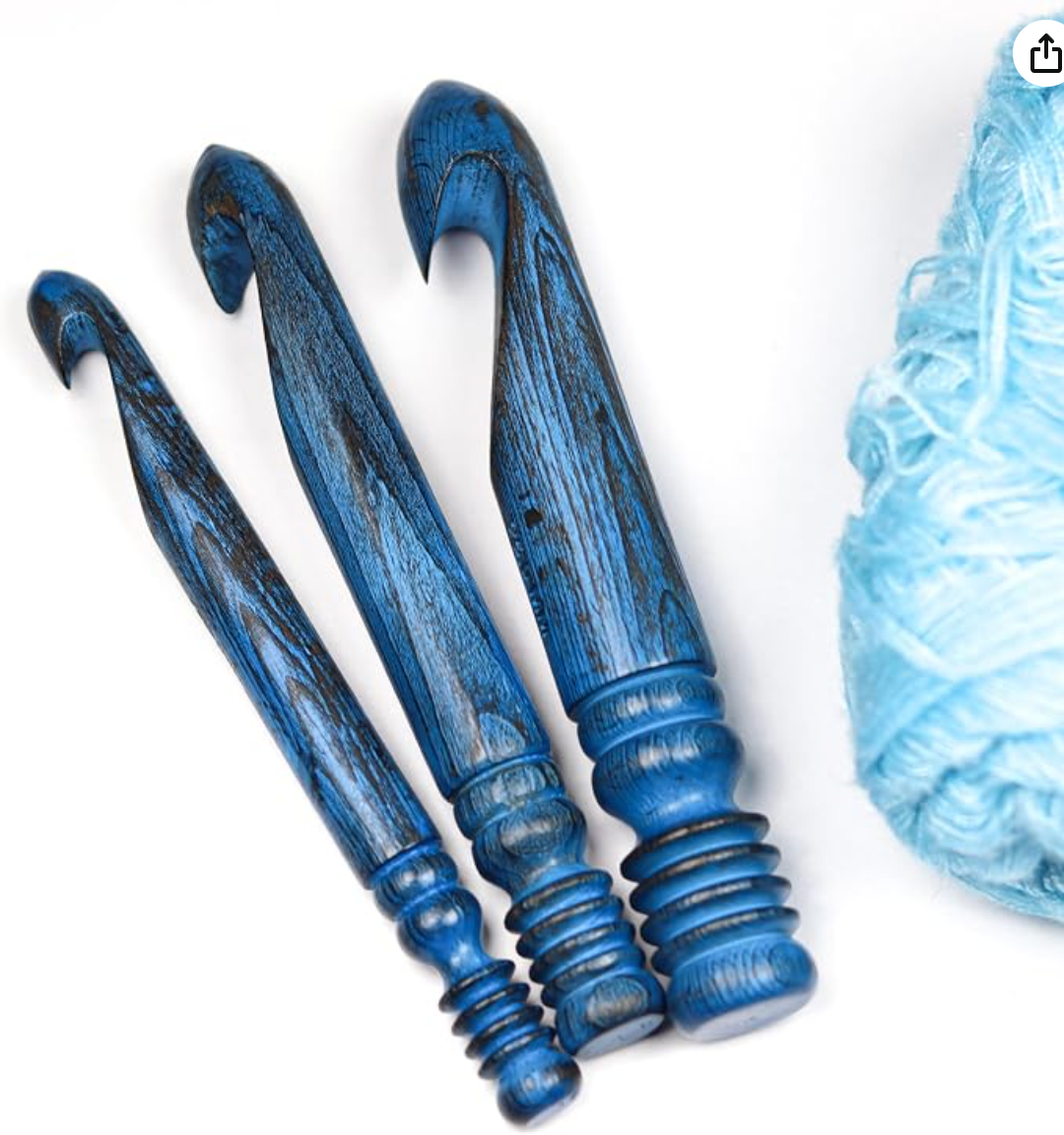 MARS EXPORTS 3-piece wooden crochet hook set antique blue