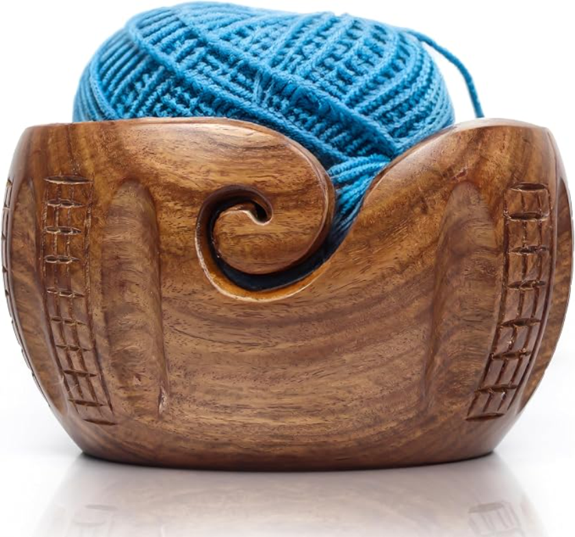 MARS EXPORTS hand-carved Indian rosewood yarn bowl 7 by 4 inches