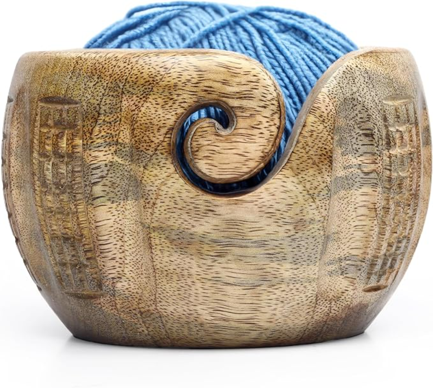 MARS EXPORTS hand-carved mango wood yarn bowl 6 by 4 inches
